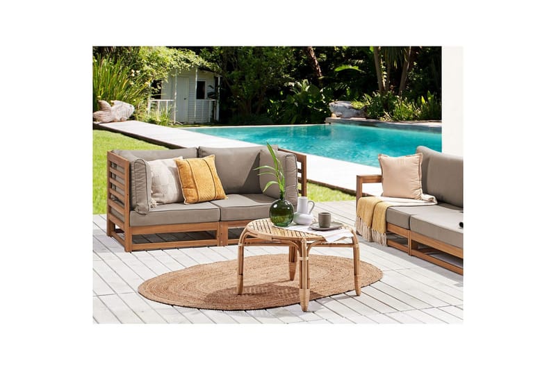 2-sitssoffa Beliani Trani Ljus trä/grått/beige Light wood||Grey||Beige - Hagemøbler - Utesofa - Hagebenk & hagesofa