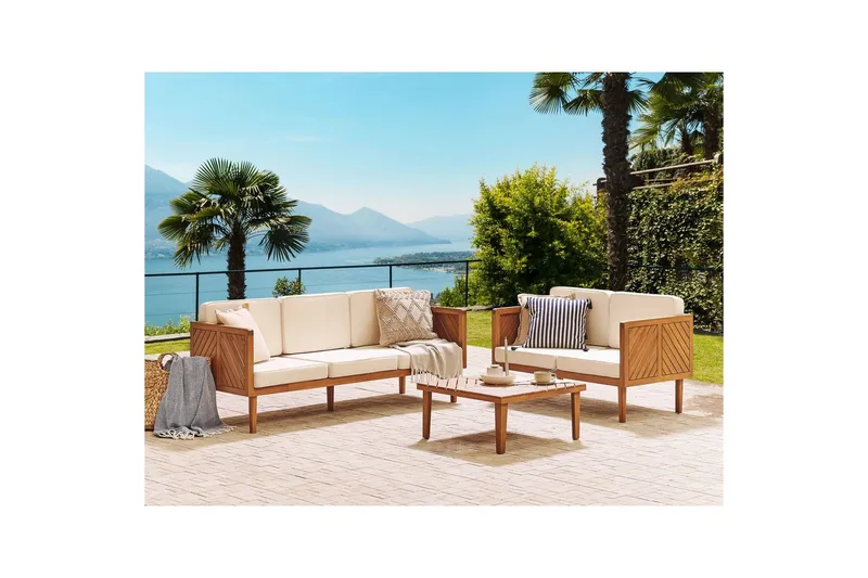3-sitssoffa Beliani Baratti Light wood||Beige - Hagemøbler - Utesofa - Hagebenk & hagesofa