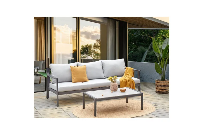 3-sitssoffa Beliani Kiato Grå/svart Light grey||Black - Hagemøbler - Utesofa - Hagebenk & hagesofa