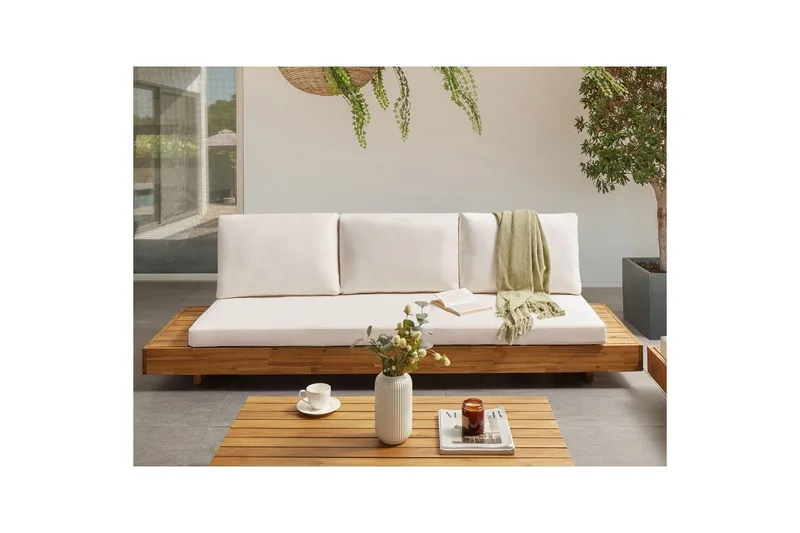 3-sitssoffa Beliani Marettimo Light wood||White - Hagemøbler - Utesofa - Hagebenk & hagesofa