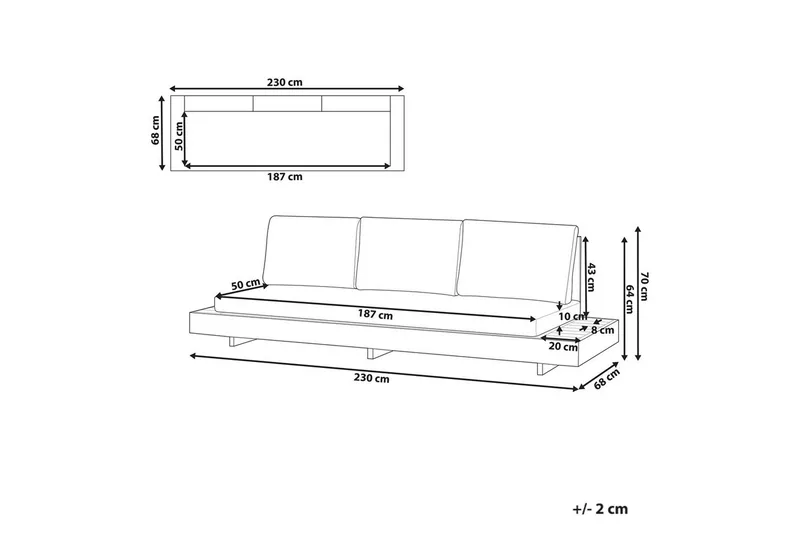3-sitssoffa Beliani Marettimo Light wood||White - Hagemøbler - Utesofa - Hagebenk & hagesofa