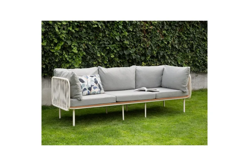 3-sitssoffa Beliani Senise Grey||White||Light wood - Hagemøbler - Utesofa - Hagebenk & hagesofa