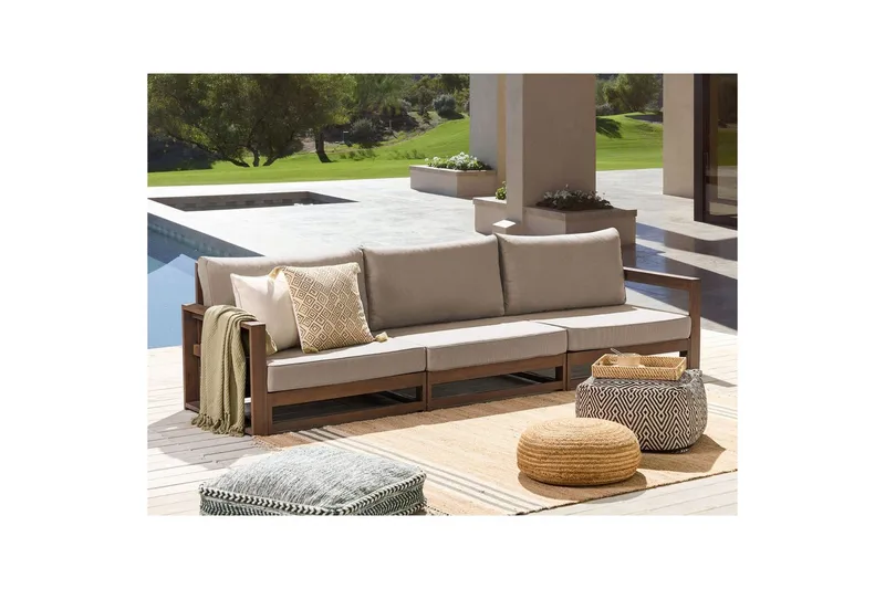 3-sitssoffa Beliani Timor Ljus trä/grått/beige, Ja Dark wood||Grey||Beige - Hagemøbler - Utesofa - Hagebenk & hagesofa