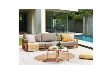 3-sitssoffa Beliani Timor Ljus trä/grått/beige, Ja Light wood||Grey||Beige - Hagemøbler - Utesofa - Hagebenk & hagesofa