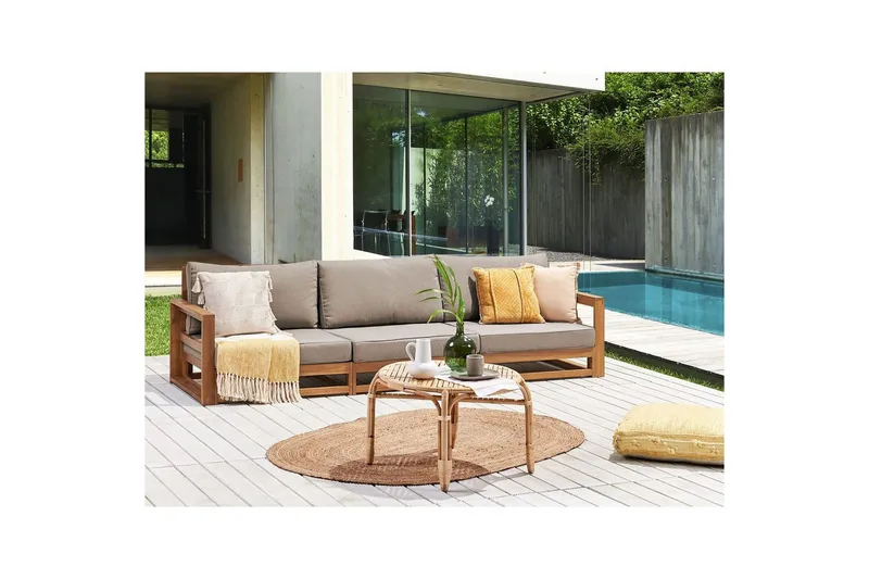 3-sitssoffa Beliani Timor Ljus trä/grått/beige, Ja Light wood||Grey||Beige - Hagemøbler - Utesofa - Hagebenk & hagesofa