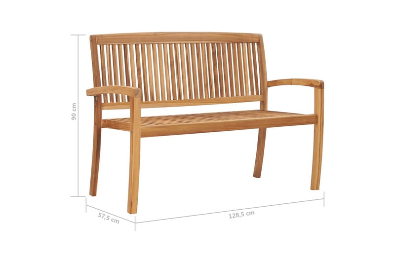 2-seters hagebenk stablebar 128,5 cm heltre teak - Hagemøbler - Utesofa - Benker