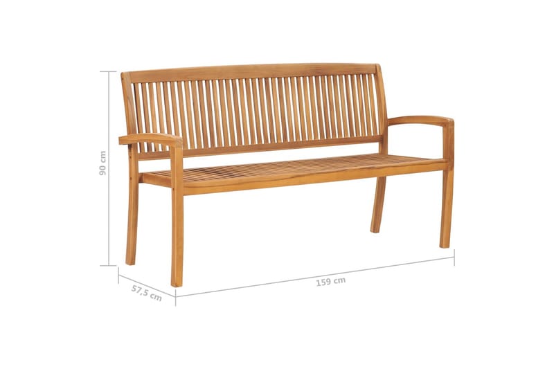 3-seters hagebenk stablebar 159 cm heltre teak - Hagemøbler - Utesofa - Benker
