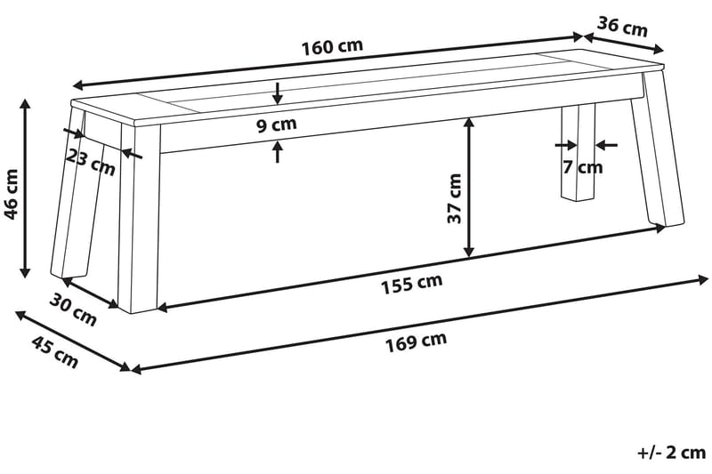 Coteto 3-seters Sittebenk 160 cm - Akasie - Hagemøbler - Utesofa - Benker