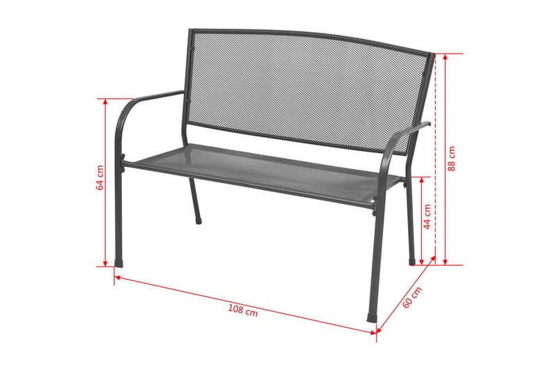 Hagebenk 108 cm stål og netting antrasitt - Grå - Hagemøbler - Utesofa - Benker