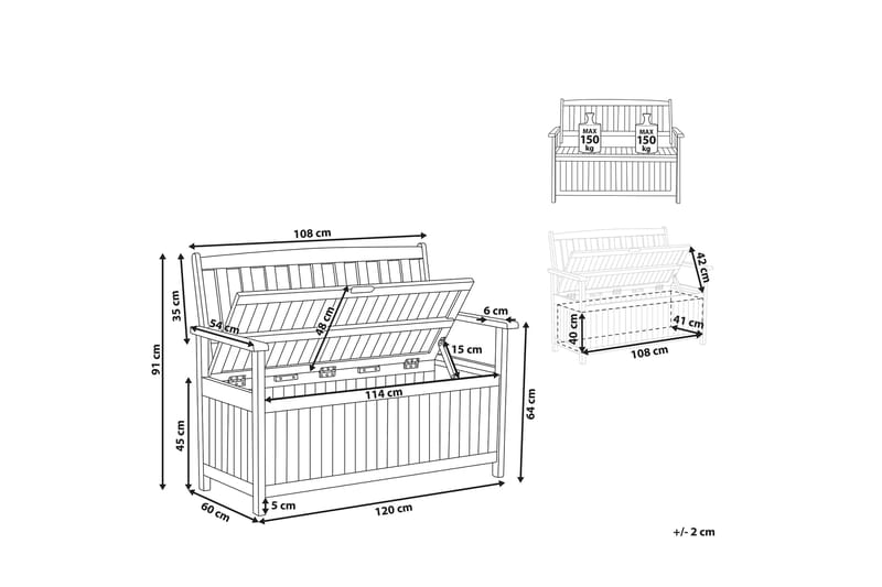 Hagebenk 120 cm akasietre terrakotta SOVANA - Tre/natur - Hagemøbler - Utesofa - Benker