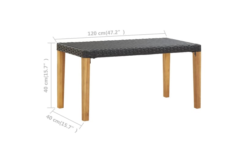 Hagebenk 120 cm svart polyrotting og heltre akasie - Hagemøbler - Utesofa - Benker