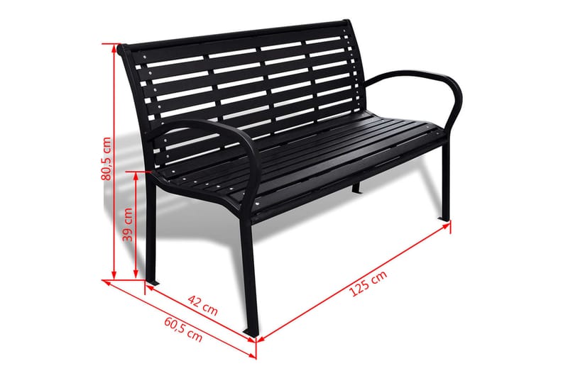 Hagebenk 125 cm stål og WPC svart - Svart - Hagemøbler - Utesofa - Benker