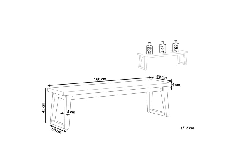 Hagebenk 160 cm grå ORIA - Grå - Hagemøbler - Utesofa - Benker