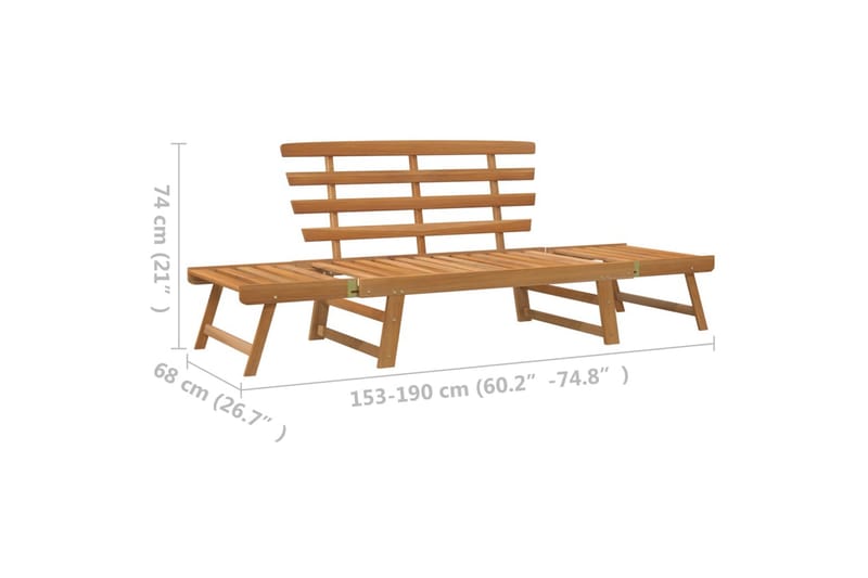 Hagebenk 2-i-2 190 cm heltre akasie - Brun - Hagemøbler - Utesofa - Benker
