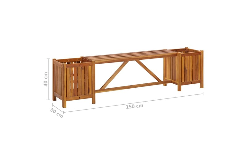 Hagebenk med 2 plantekasser 150x30x40 cm heltre akasie - Hagemøbler - Utesofa - Benker