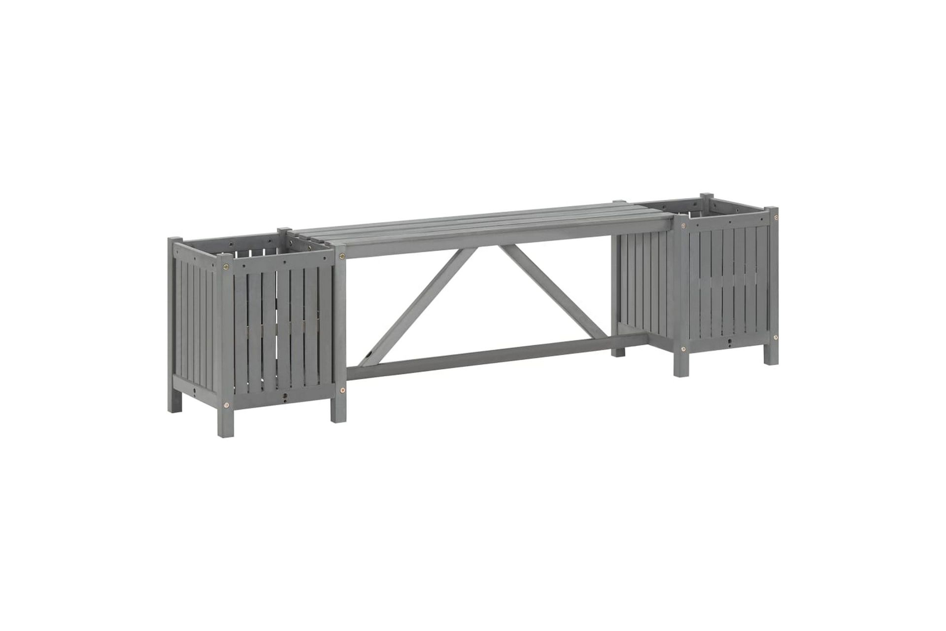 Hagebenk med 2 plantekasser 150 cm heltre akasie grå - Grå - Hagemøbler - Utesofa - Benker
