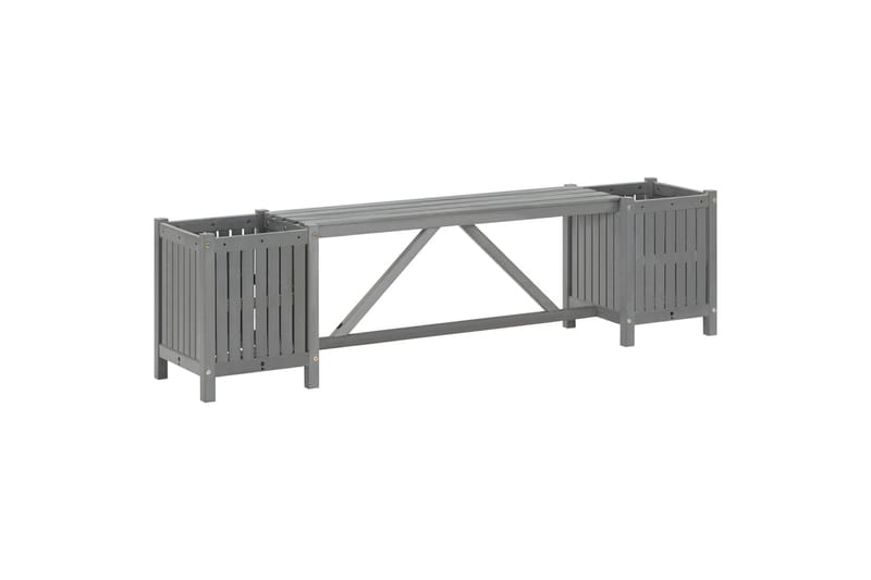 Hagebenk med 2 plantekasser 150 cm heltre akasie grå - Grå - Hagemøbler - Utesofa - Benker