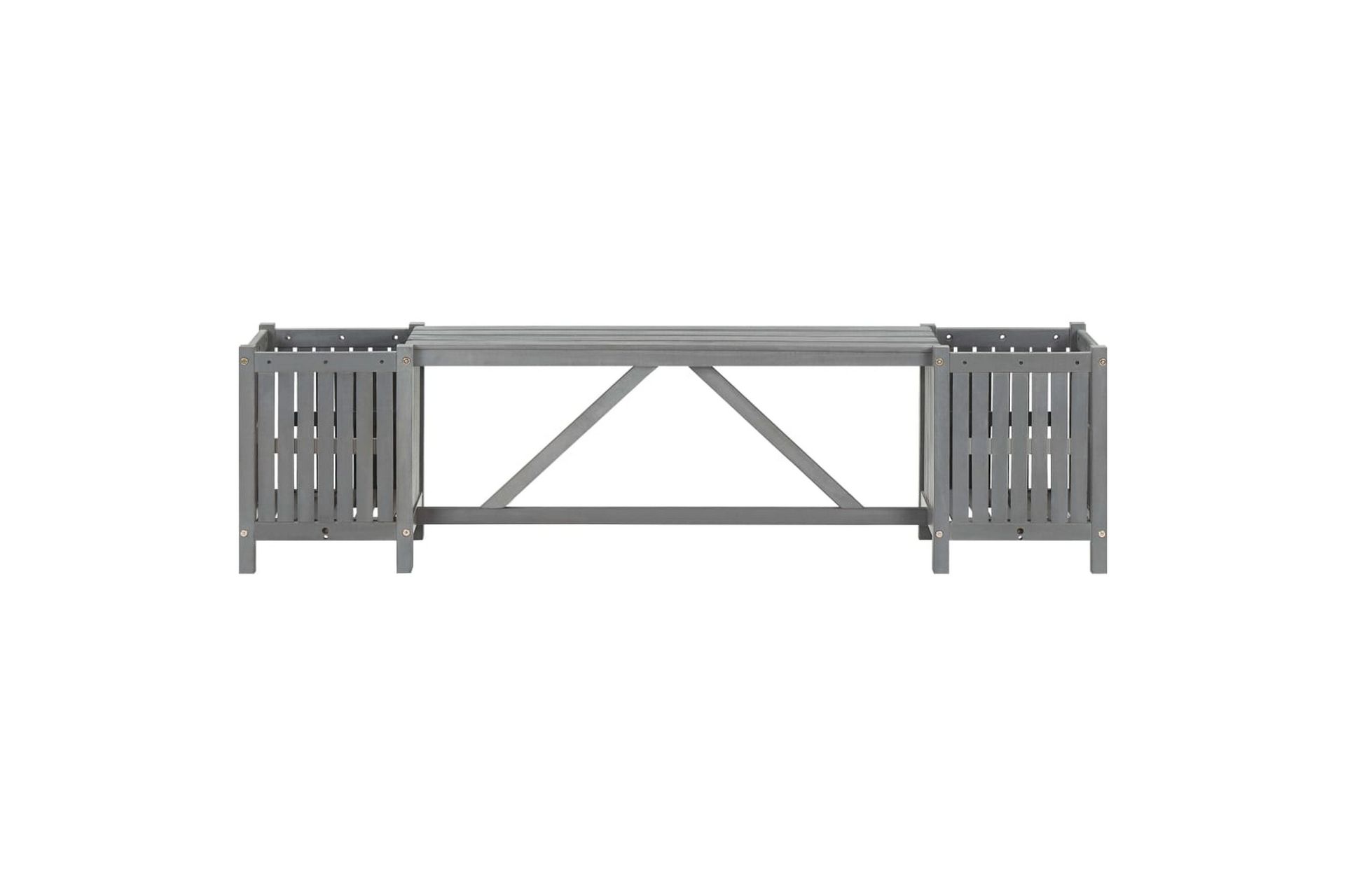 Hagebenk med 2 plantekasser 150 cm heltre akasie grå - Grå - Hagemøbler - Utesofa - Benker