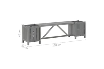Hagebenk med 2 plantekasser 150 cm heltre akasie grå - Grå - Hagemøbler - Utesofa - Benker