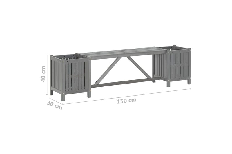 Hagebenk med 2 plantekasser 150 cm heltre akasie grå - Grå - Hagemøbler - Utesofa - Benker