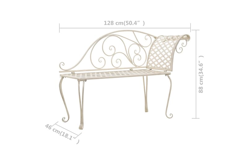 Hagesjeselong 128 cm metall antikk hvit - Hagemøbler - Utesofa - Benker