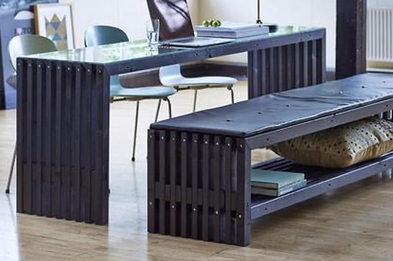 Rustikk benk Design av terrassebord 218x49x45cm m/hylle svar - Hagemøbler - Utesofa - Benker