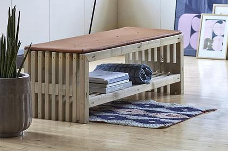 Rustikk benk Design av terrassebord138x49x45cm m/hylle drivv - Hagemøbler - Utesofa - Benker