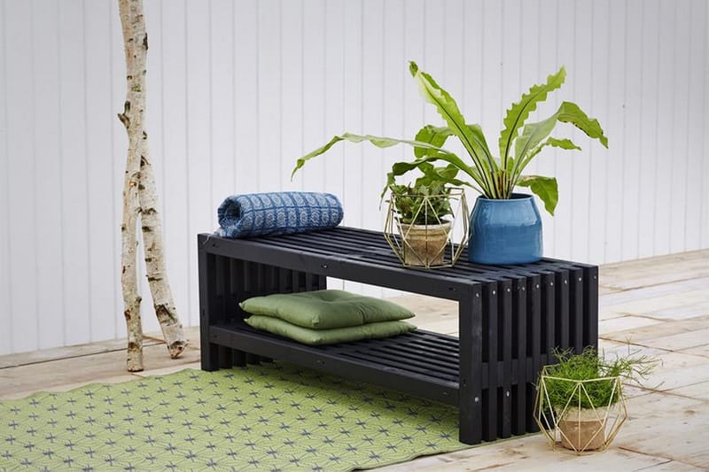 Rustikk benk Design av terrassebord138x49x45cm m/hylle svart - Hagemøbler - Utesofa - Benker