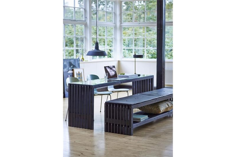Rustikk benk Design av terrassebord138x49x45cm m/hylle svart - Hagemøbler - Utesofa - Benker