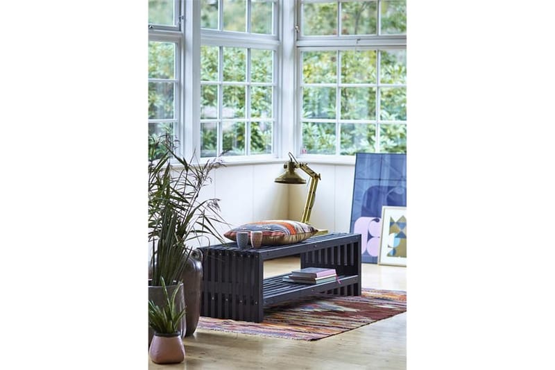 Rustikk benk Design av terrassebord138x49x45cm m/hylle svart - Hagemøbler - Utesofa - Benker