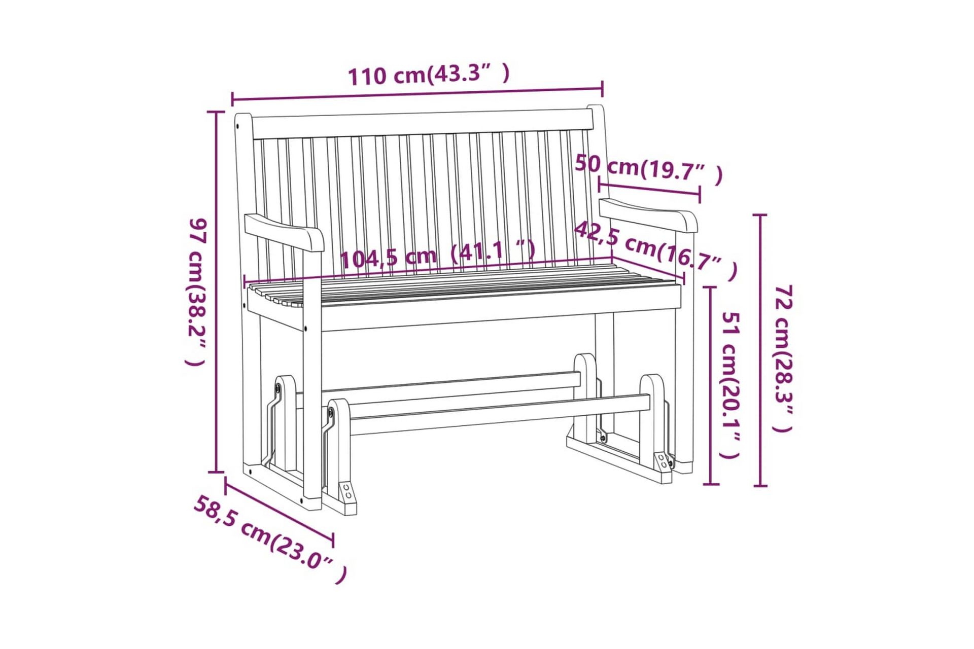 Utendørs huskebenk 110 cm heltre akasie - Brun - Hagemøbler - Utesofa - Benker
