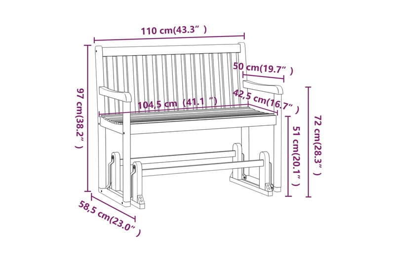 Utendørs huskebenk 110 cm heltre akasie - Brun - Benker