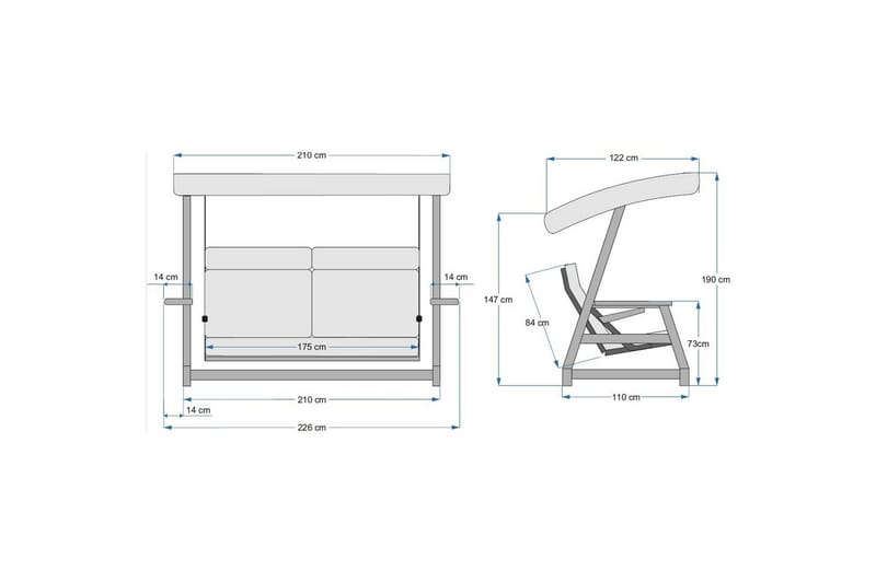 Berriaren Utendørs Hengende Sofa 3 Seter - Natur/Offwhite - Hagemøbler - Utesofa - Hengesofa