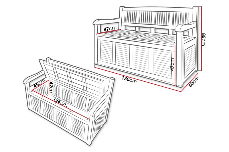 Cliffwyn Utendørsbenk med oppbevaring - Grå - Hagemøbler - Utesofa - Benker