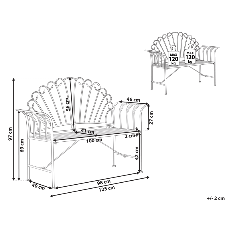 Hagebenk Cavinia 125 cm Jern - Blå - Hagemøbler - Utesofa - Benker