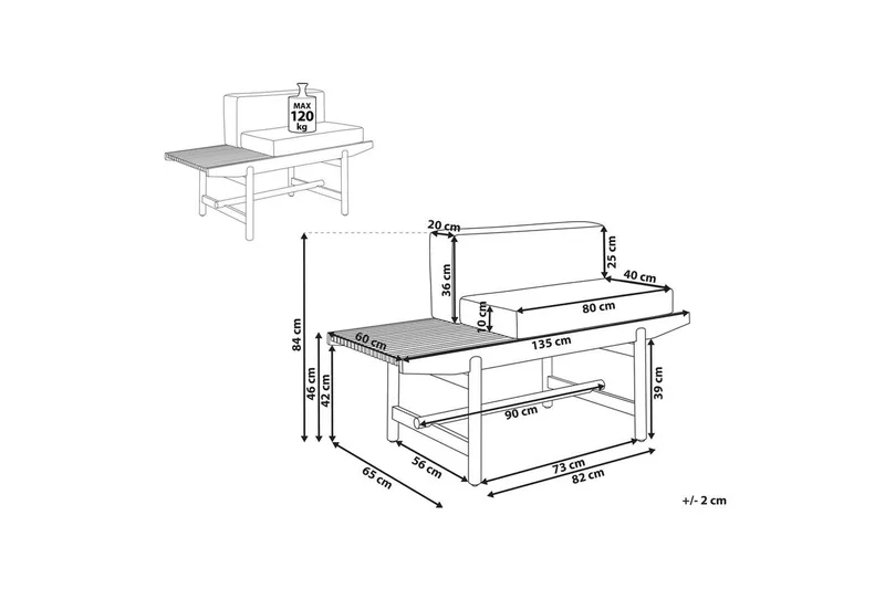 Hagebenk Giaveno - 135x65x84 cm - Hagemøbler - Utesofa - Benker