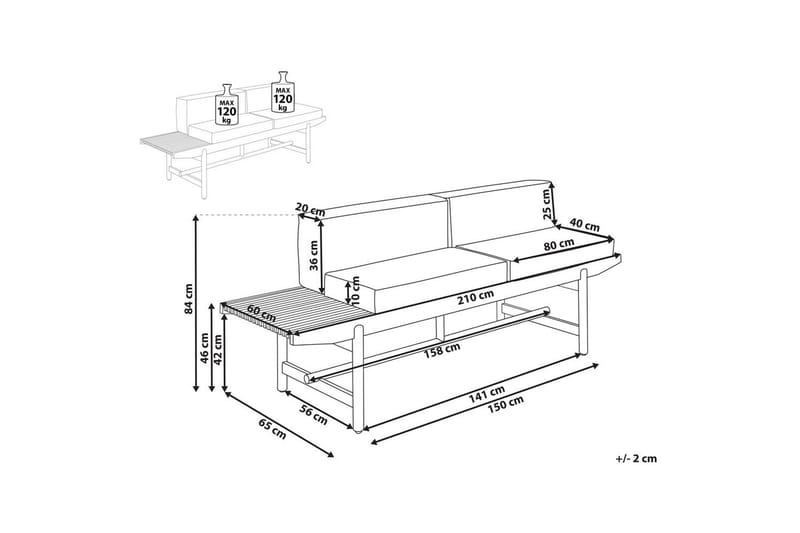 Hagebenk Giaveno - 210x65x84 cm - Hagemøbler - Utesofa - Benker