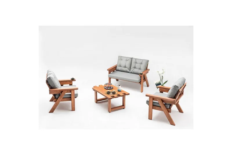 Hagesofa med 1 sete Zaron Grå / Valnøtt - Rødfarget tre/Grå - Hagemøbler - Loungemøbler - Loungestol ute