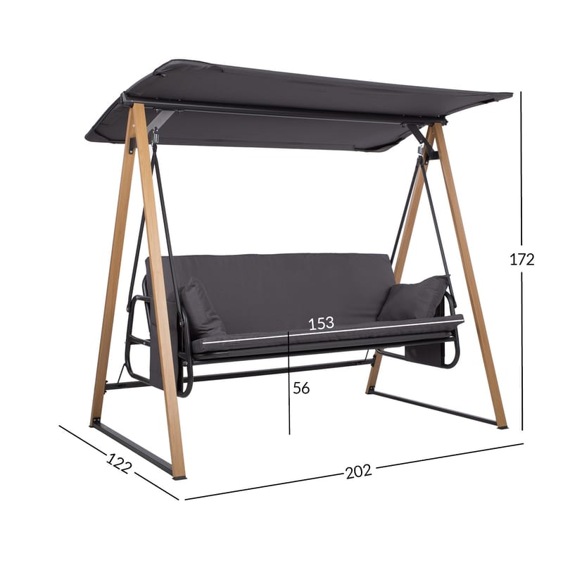 Hageswing HOME4YOU Helia 3-seters hall - Grå - Hagemøbler - Utesofa - Hengesofa