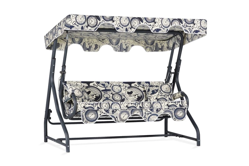 Gowanda 3-seters Hammock med Tak - Blå/Hvit/Grå - Hagemøbler - Utesofa - Hammocker