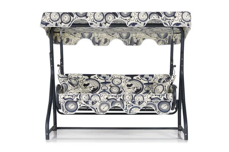 Gowanda 3-seters Hammock med Tak - Blå/Hvit/Grå - Hagemøbler - Utesofa - Hammocker