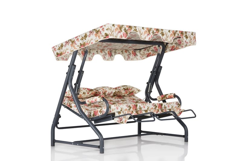Icterina 3-seters Hammock med Tak - Blomstrete/Grå - Hagemøbler - Utesofa - Hammocker