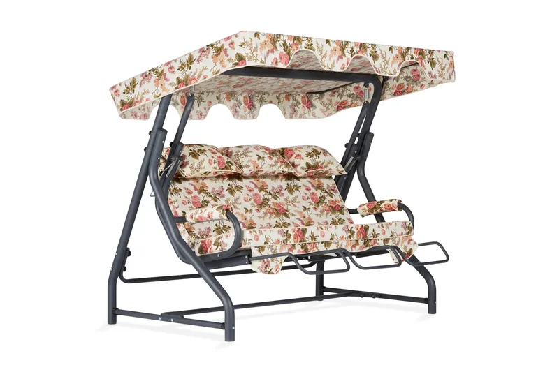 Icterina 3-seters Hammock med Tak - Blomstrete/Grå - Hagemøbler - Utesofa - Hammocker