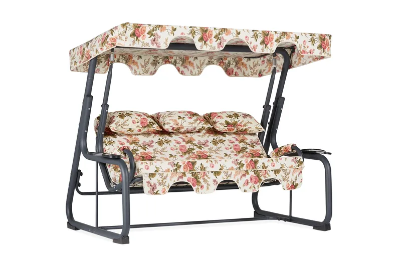 Jaudling 3-seters Hammock med Tak - Blomstrete/Grå - Hagemøbler - Utesofa - Hammocker