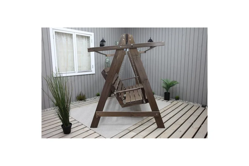 hengekøye Pelle med tak - Brun og beige - Hagemøbler - Utesofa - Hengesofa