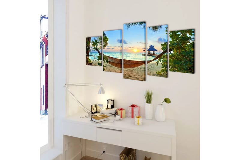 Kanvas Flerdelt Veggdekorasjon Strand Hengekøye 200x100cm - Hagemøbler - Utesofa - Hengekøye