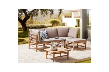 Hörnsoffa Beliani Cerreto Beige/ljust trä, 4-Sits Beige||Light wood - Hagemøbler - Loungemøbler - Sofagruppe utendørs