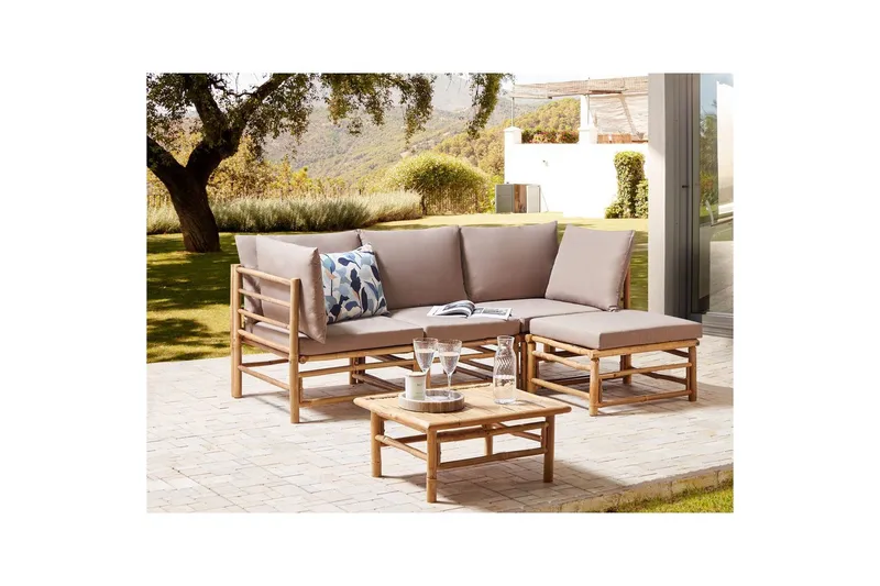 Hörnsoffa Beliani Cerreto Beige/ljust trä, 4-Sits Beige||Light wood - Hagemøbler - Loungemøbler - Sofagruppe utendørs