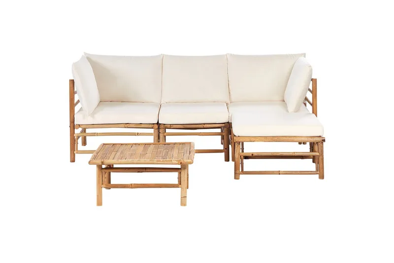 Hörnsoffa Beliani Cerreto Beige/ljust trä, 4-Sits White||Light wood, undefined