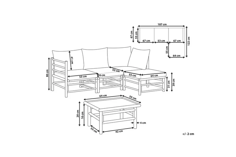 Hörnsoffa Beliani Cerreto Beige/ljust trä, 4-Sits White||Light wood - Hagemøbler - Loungemøbler - Sofagruppe utendørs